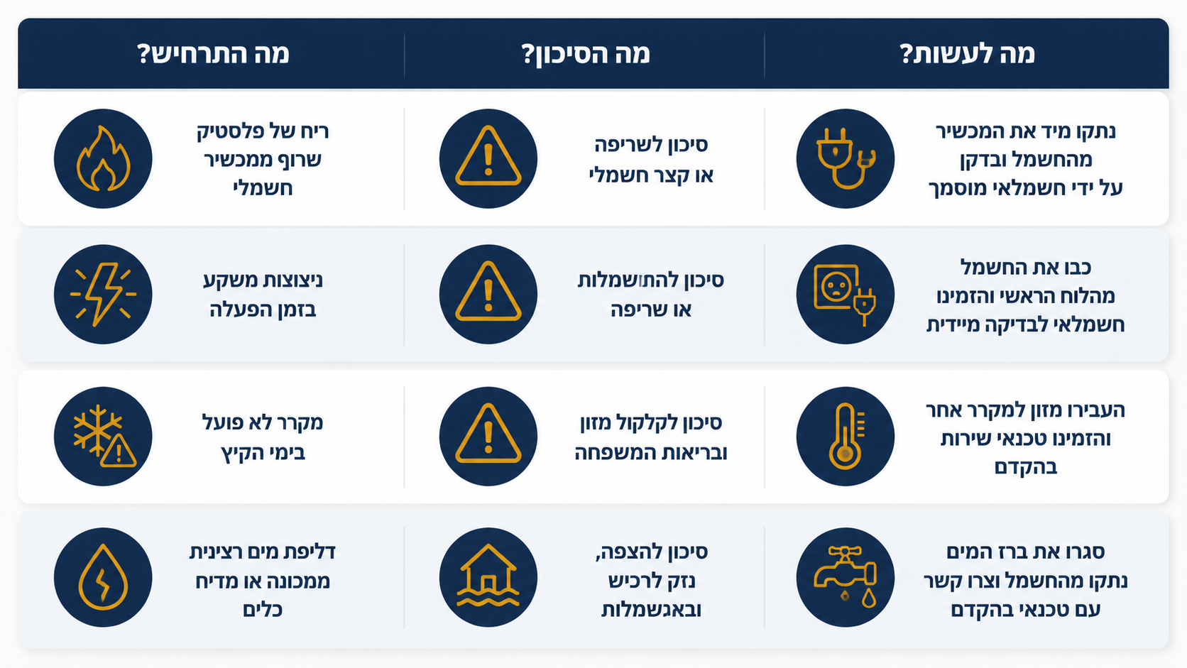 מצבי חירום שמצריכים קריאה דחופה לטכנאי מכשירי חשמל - ריח שרוף, ניצוצות, נזילת מים