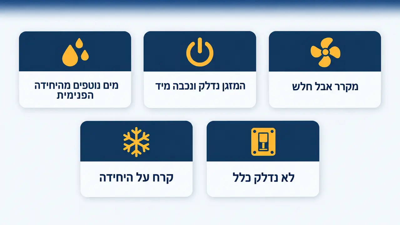 טבלת תסמינים, סיבות סבירות וטווחי מחירים לתיקון מזגני אלקטרה
