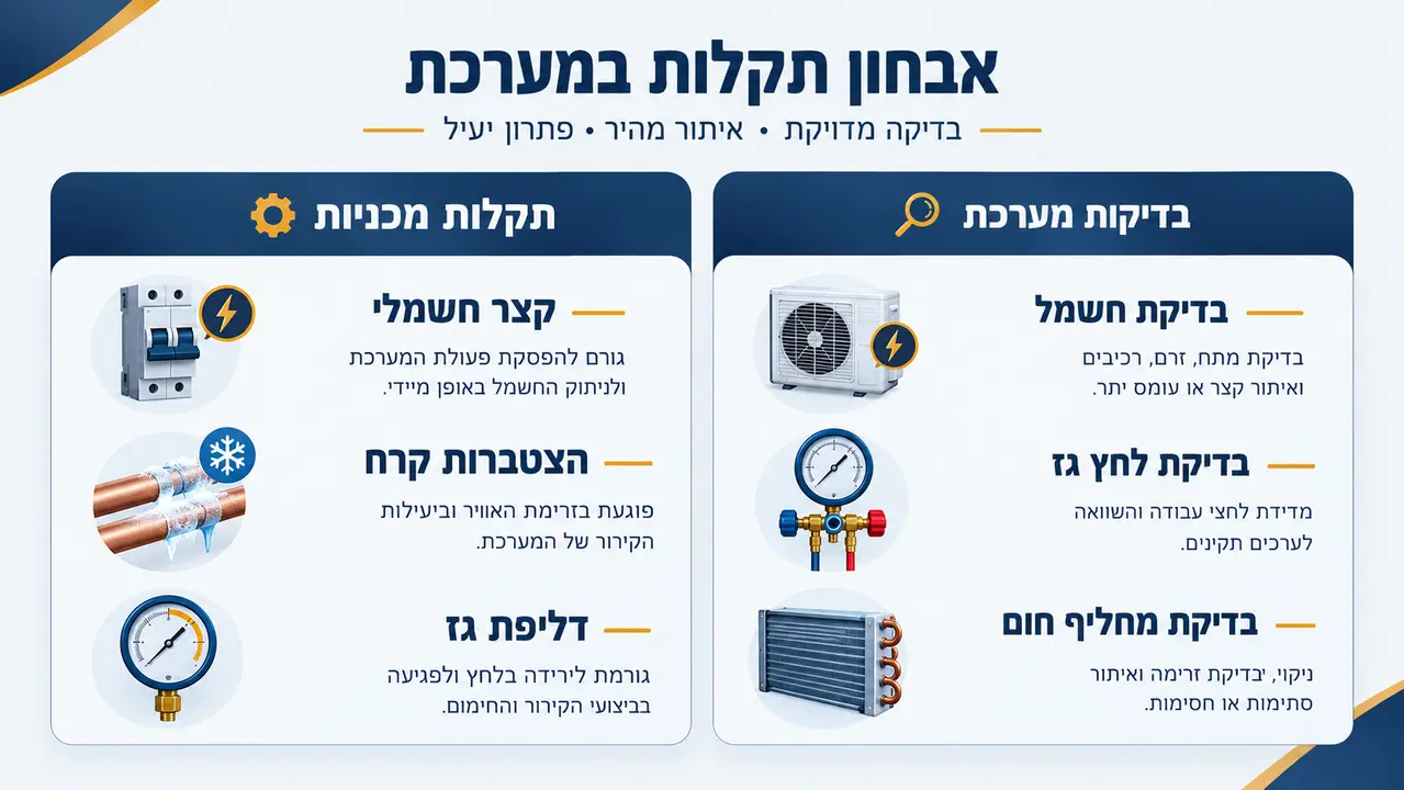 טכנאי מזגנים בודק יחידה חיצונית עם מד לחצים לאבחון דליפת גז